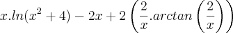 x.ln({x}^{2}+4)-2x+2\left(\frac{2}{x}.arctan\left(\frac{2}{x}\right)\right)