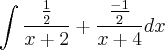 \int\frac{\frac{1}{2}}{x+2}+ \frac{\frac{-1}{2}}{x+4}dx \int\frac{\frac{1}{2}}{x+2}+ \frac{\frac{-1}{2}}{x+4}dx