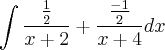 \int\frac{\frac{1}{2}}{x+2}+ \frac{\frac{-1}{2}}{x+4}dx