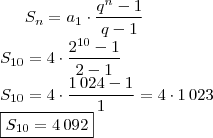 S_n=a_1\cdot\dfrac{q^n-1}{q-1}\\S_{10}=4\cdot\dfrac{2^{10}-1}{2-1}\\S_{10}=4\cdot\dfrac{1\,024-1}{1}=4\cdot 1\,023\\\boxed{S_{10}=4\,092} S_n=a_1\cdot\dfrac{q^n-1}{q-1}\\S_{10}=4\cdot\dfrac{2^{10}-1}{2-1}\\S_{10}=4\cdot\dfrac{1\,024-1}{1}=4\cdot 1\,023\\\boxed{S_{10}=4\,092}