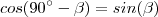 cos(90^{\circ} - \beta) = sin(\beta ) cos(90^{\circ} - \beta) = sin(\beta )