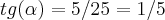 tg(\alpha)=5/25=1/5