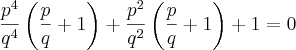 \frac{{p}^{4}}{{q}^{4}}\left(\frac{p}{q}+1 \right)+\frac{{p}^{2}}{{q}^{2}}\left(\frac{p}{q}+1 \right)+1=0