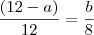 \frac{(12-a)}{12} = \frac{b}{8}\;