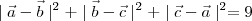 \mid \vec{a}-\vec{b}\mid^2+\mid\vec{b}-\vec{c}\mid^2+\mid\vec{c}-\vec{a}\mid^2 = 9