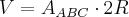 V = A_{ABC} \cdot 2R V = A_{ABC} \cdot 2R