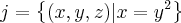 j=\left\{(x,y,z) | x=y^2 \right\}