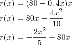 \\
r(x)=(80-0,4x)x\\
r(x) = 80x - \frac{4x^2}{10}\\
r(x) = - \frac{2x^2}{5} + 80x