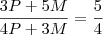 \frac{3P + 5M}{4P + 3M} = \frac{5}{4}
