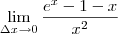 \lim_{\Delta x\to0}\frac{e^{x} - 1 - x}{x^{2}} \lim_{\Delta x\to0}\frac{e^{x} - 1 - x}{x^{2}}