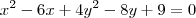 {x}^{2}-6x+{4y}^{2}-8y+9=0