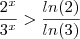 \frac{2^{x}}{3^{x}} > \frac {ln(2)}{ln(3)}