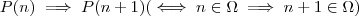 P(n) \implies P(n+1)  (\iff n \in \Omega \implies n+1 \in \Omega )