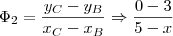 {\Phi}_{2} = \frac{{y}_{C}-{y}_{B}}{{x}_{C}-{x}_{B}}\Rightarrow \frac{0-3}{5-x}