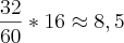 \frac{32}{60}*16\approx8,5 \frac{32}{60}*16\approx8,5