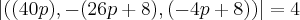 \left| ((40p), - (26p + 8), (-4p + 8)) \right| = 4 \left| ((40p), - (26p + 8), (-4p + 8)) \right| = 4
