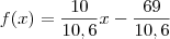 f(x) = \frac{10}{10,6}x - \frac{69}{10,6}