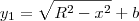 y_1 = \sqrt{R^2 - x^2} + b y_1 = \sqrt{R^2 - x^2} + b