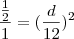 \frac{\frac{1}{2}}{1}=(\frac{d}{12})^2