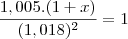 \frac{1,005.(1+x)}{(1,018)^2}=1
