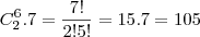 C_2^6 . 7 = \frac{7!}{2!5!} = 15 . 7 = 105