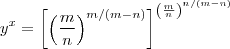 y^x =  \left[ \left(\frac{m}{n}\right)^{m/(m-n)} \right]^{\left(\frac{m}{n}\right)^{n/(m-n)}}