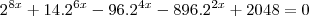 {2}^{8x}+14.{2}^{6x}-96.{2}^{4x}-896.{2}^{2x}+2048=0