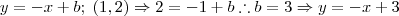y = -x +b ; \; (1,2) \Rightarrow 2 = -1 +b \therefore b = 3 \Rightarrow y = -x +3 y = -x +b ; \; (1,2) \Rightarrow 2 = -1 +b \therefore b = 3 \Rightarrow y = -x +3