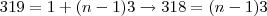 319 = 1 + (n-1)3 \rightarrow 318 = (n-1)3