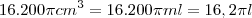 16.200\pi cm^3 = 16.200\pi ml = 16,2\pi l