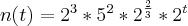 n(t)=2^3*5^2*2^{\frac{2}{3}}*2^t n(t)=2^3*5^2*2^{\frac{2}{3}}*2^t