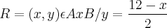 R={(x,y)\epsilon AxB / y=\frac{12-x}{2} }