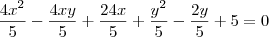 \frac{4x^2}{5} - \frac{4xy}{5} +  \frac{24x}{5} + \frac{y^2}{5} - \frac{2y}{5} + 5 = 0
