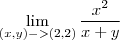 \lim_{(x,y)->(2,2)}\frac{x^2}{x+y} \lim_{(x,y)->(2,2)}\frac{x^2}{x+y}