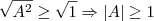 \sqrt{A^2} \geq \sqrt{1} \Rightarrow |A| \geq 1