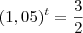 (1,05)^t = \frac{3}{2}