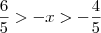 \frac{6}{5} > -x > - \dfrac{4}{5}