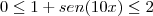 0 \le 1 + sen(10x) \le 2 0 \le 1 + sen(10x) \le 2