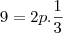 9 = 2p . \frac{1}{3}