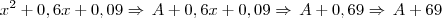 x^2 + 0,6x + 0,09 \Rightarrow \, A + 0,6x + 0,09 \Rightarrow \, A + 0,69 \Rightarrow \, A + 69% x^2 + 0,6x + 0,09 \Rightarrow \, A + 0,6x + 0,09 \Rightarrow \, A + 0,69 \Rightarrow \, A + 69%