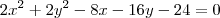 2x^2+2y^2-8x-16y-24=0