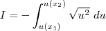 I = - \int_{u(x_1)}^{u(x_2)} \sqrt{u^2} \ du I = - \int_{u(x_1)}^{u(x_2)} \sqrt{u^2} \ du