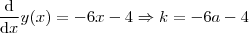 \frac{\mathrm{d} }{\mathrm{d} x}y(x) = -6x-4 \Rightarrow k=-6a-4