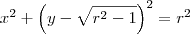 x^2 + \left(y-\sqrt{r^2 - 1}\right)^2 = r^2