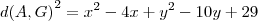 {d(A,G)}^{2}={x}^{2}-4x+{y}^{2}-10y+29