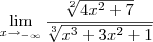 \lim_{x\to_{-\infty}}\frac{\sqrt[2]{4x^2 + 7}}{\sqrt[3]{x^3+3x^2+1}}