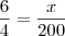 \frac{6}{4} = \frac{x}{200}