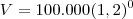 V=100.000(1,2)^0