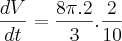 \frac{dV}{dt} = \frac{8\pi.2}{3}.\frac{2}{10}