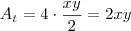 A_t = 4 \cdot \frac{xy}{2} = 2xy A_t = 4 \cdot \frac{xy}{2} = 2xy